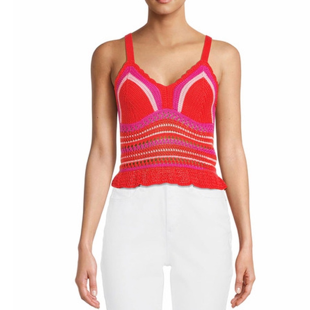 Crochet V-Neck Red & Pink Women's Tank Top